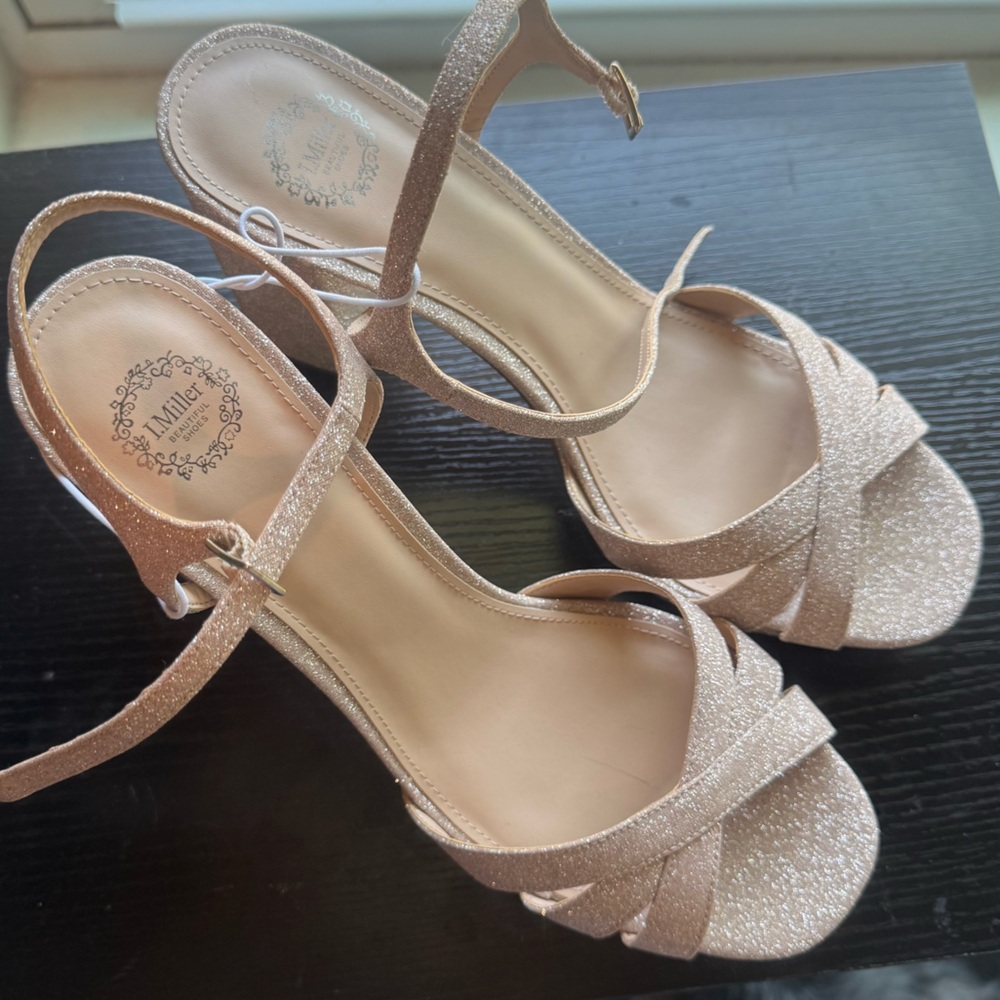 I.Miller Women’s Sabeen Strap Sandals Nude Glitter Sz 11 Open Toe High Heals
